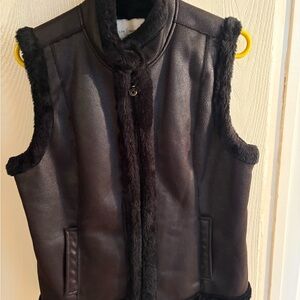 Jaclyn Smith Black Faux Leather Vest with Faux Fur Trim
